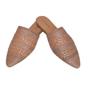 Lucky Brand Woven Leather Mule Loafers Tan Brown Slip On Size 10 Boho Coastal